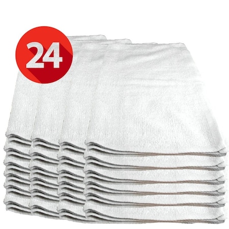 Comfitwear White Cotton Bar Mops, Terry Towels, 16 in. X 19 in., 24PK BMW-TOW-24